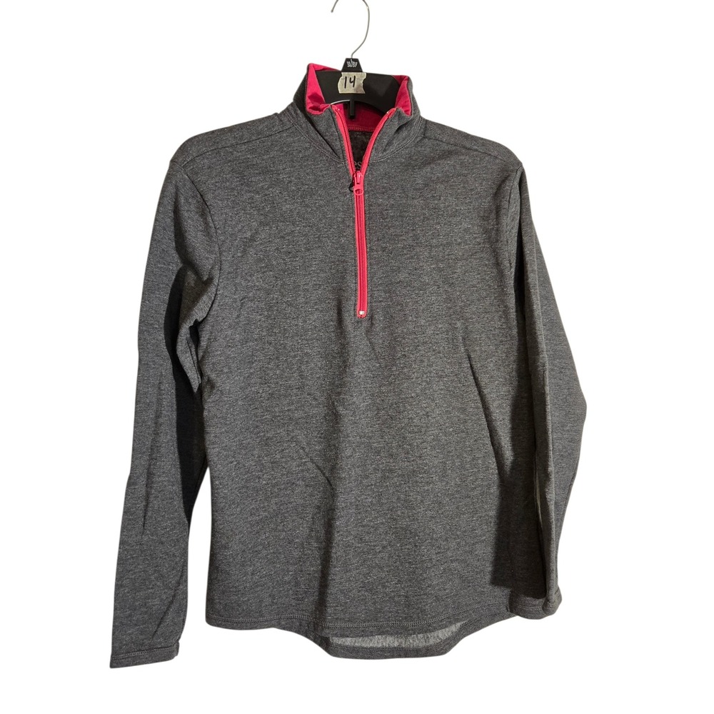 Hanes Women's Gray Pink Quarter Zip Long Sleeve Pullover Top Shirt Size S